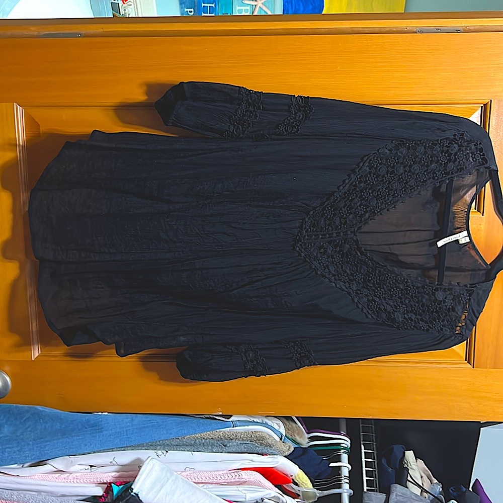 Black boho mid sleeve blouse
